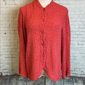 URU 100% Silk Textured Floral Top Lagenlook One Size Lagenlook USA-Made Workwear